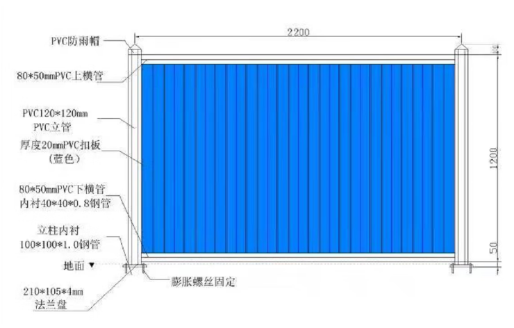 裕源鼎兴 定制PVC护栏 1.8米高*3米长 带底座